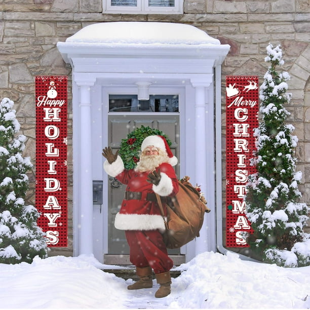 Merry Christmas Outdoor Banner Santa Claus Christmas Decoration Home Xmas Decor* 